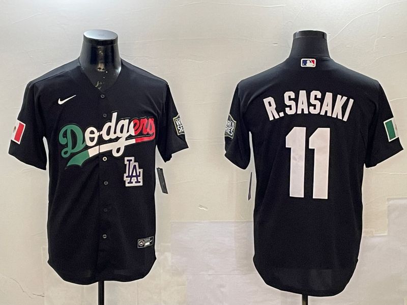 Men Los Angeles Dodgers #11 R.Sasaki Black Fashion Game 2025 Nike MLB Jersey style 1->new york knicks->NBA Jersey